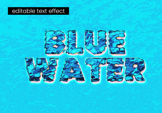 Blue Water Texture Typography Text Effect with Distressed Ocean Wave Pattern