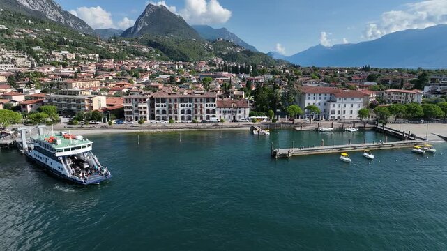 Aerial view of Lake Garda, Toscolano-Maderno, Chiesa dei Santi Faustino e Giovita - Monte Maderno, Province of Brescia, Lombardy, Italy