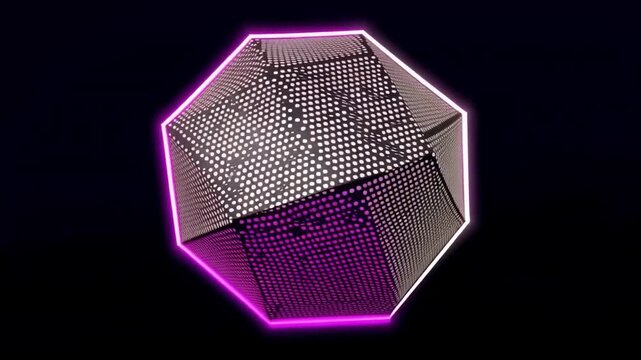 Geometric object evolving with glowing edges and internal nebula during cosmic transformation