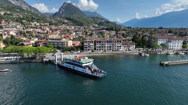 Aerial view of Lake Garda, Toscolano-Maderno, Chiesa dei Santi Faustino e Giovita - Monte Maderno, Province of Brescia, Lombardy, Italy