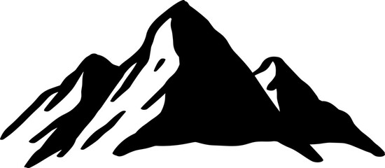 Fototapeta premium Black and white line art illustration of a mountain peak with sharp ridges and snow patches, suitable for nature, outdoor, or adventure themes.