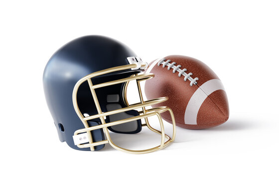 Helmet and ball for american football isolated on white background
