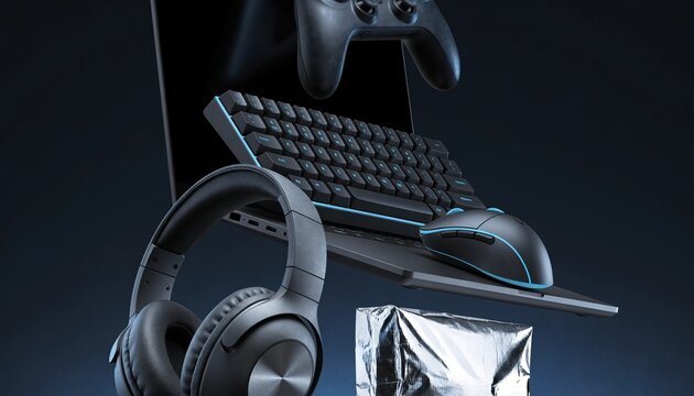 Black gaming setup with tech accessories