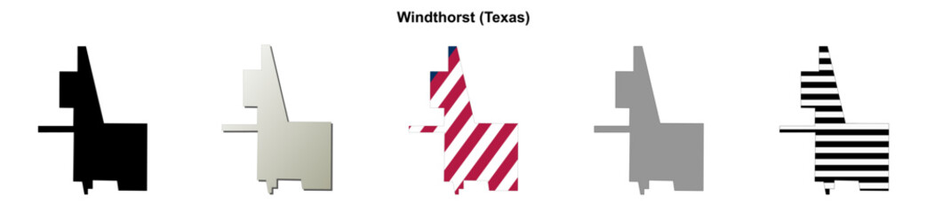 Fototapeta premium Windthorst (Texas) blank outline map set