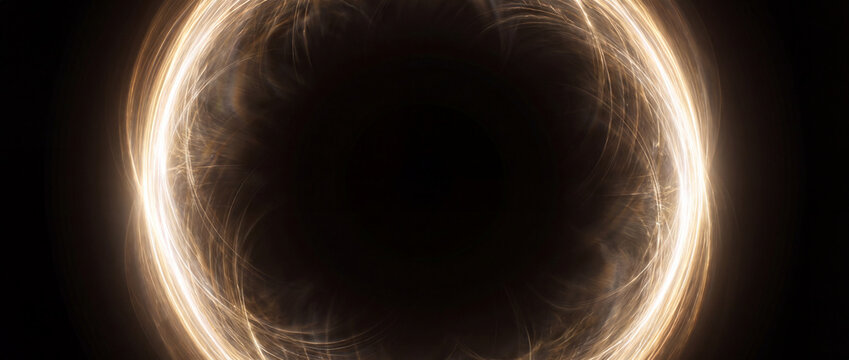 Glowing ring of golden energy shining with fiery plasma sparks on a dark background, ideal for fantasy magic portals, sci-fi game design, cosmic vortex overlays, and VFX templates