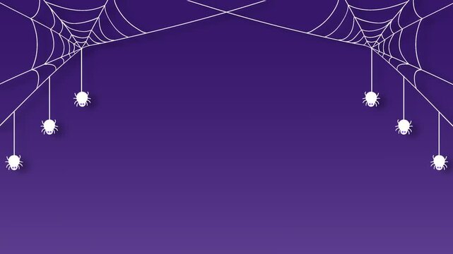 Halloween Purple Background with Spider Web Arch and Hanging Glowing Lights Animation.