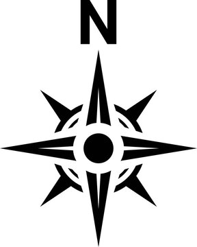 Black north direction symbol. Compass sign