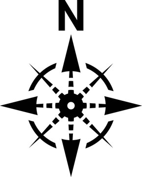 Black north direction symbol. Compass sign