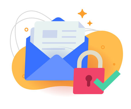 Email security icon graphic modern, digital mail letter privacy protection vector, online documents cybersecurity, envelope with open message and lock verification technology, confidential data access