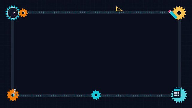 Abstract technical frames with cogs and educational icons