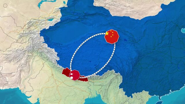 China Nepal Connection Map Animation Footage