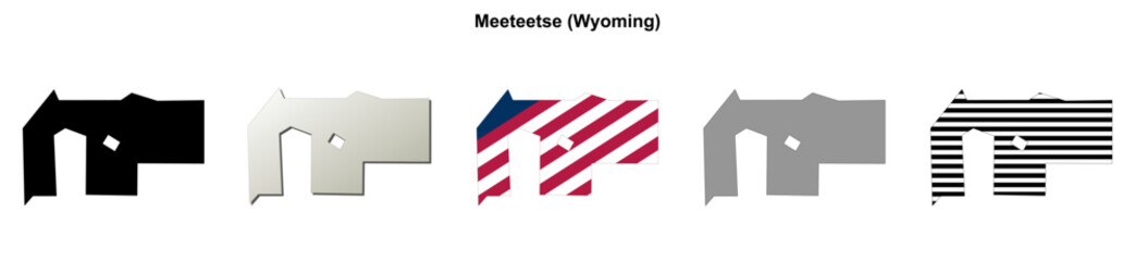 Fototapeta premium Meeteetse (Wyoming) blank outline map set