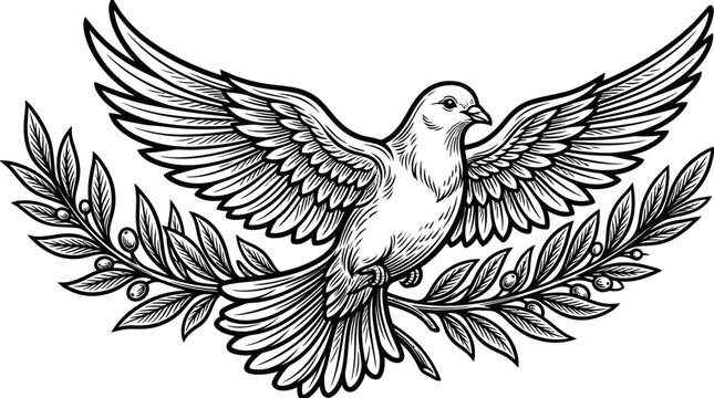 Dove of peace flying with olive branch vector illustration