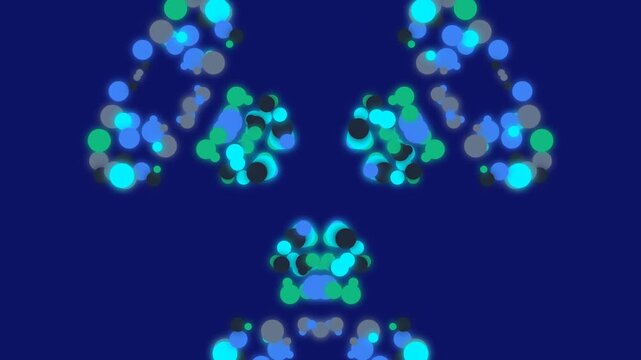 Abstract digital design features glowing turquoise and blue translucent circles floating against a dark navy textured background with soft lighting effects.