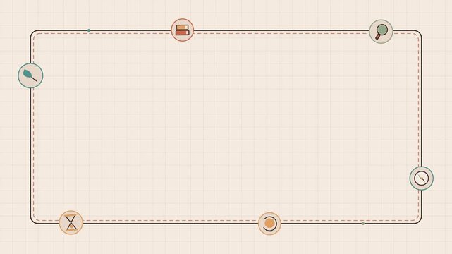 Six minimalist rectangular frames with circular icons for layout