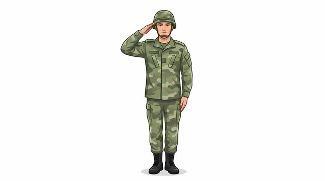 Military soldier clipart giving a salute in camouflage uniform
