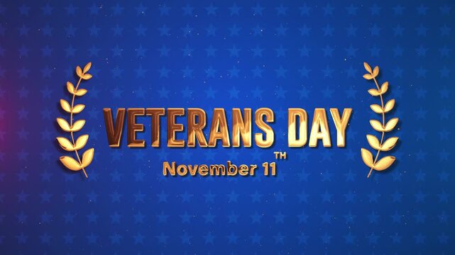 Veterans Day, November 11th, Golden 3D Text with Laurel Wreath animation 4k.