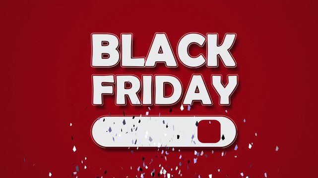 Black Friday November 27 Sale Text Animation with Confetti on Red Background