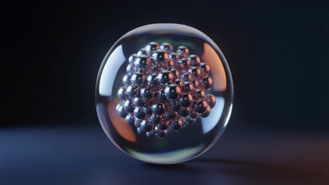 Cellular division concept with fluid spheres undergoing transformation in studio lighting