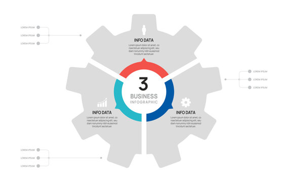 Venn diagram infographic gear with 3 options for business presentation design chart templates.