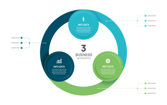 3 option circle business infographic chart template, presentation with icons elements vector illustration.