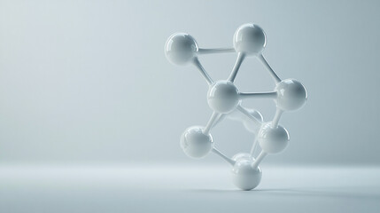 Obraz premium Elegant white molecular structure of a single amino acid on clean background, minimalist 3d render design for scientific research, biotechnology, medical innovation, and academic education presentatio
