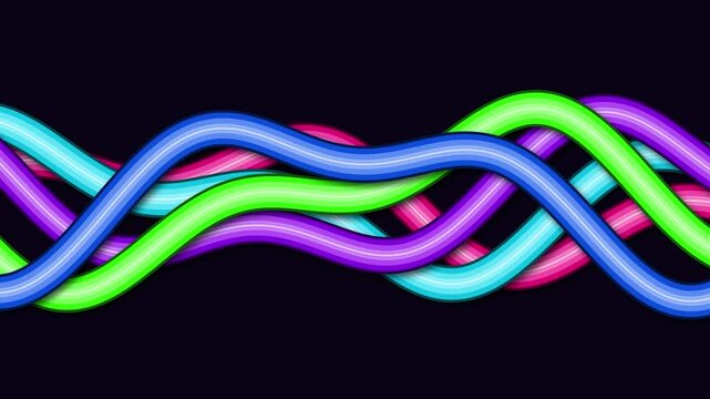 Vibrant Intertwined Cables: A dynamic abstract representation of brightly colored, intertwined cables in shades of blue, green, purple, and pink, suggesting connection, data flow.