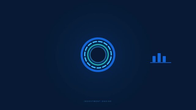 Premium clean vector animation showing a circular investment engine transforming a gold capital coin into upward financial growth. Features a geometric mechanical ring, gold asset processing, and a ri