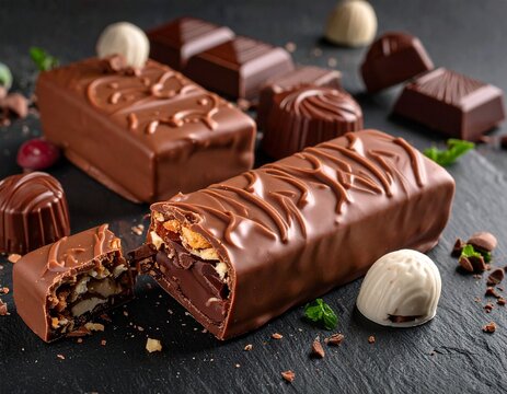 Assorted Milk and Dark Chocolate Bars, Truffles, and Pralines Luxury Confectionery Background