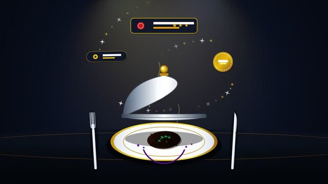 Digital Food Service Concept with Floating Cloche and UI Elements