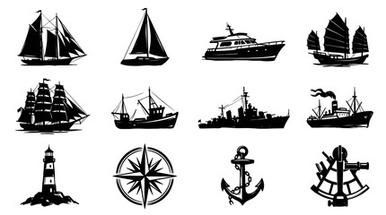 Collection of various nautical elements and maritime symbols. © Mariani