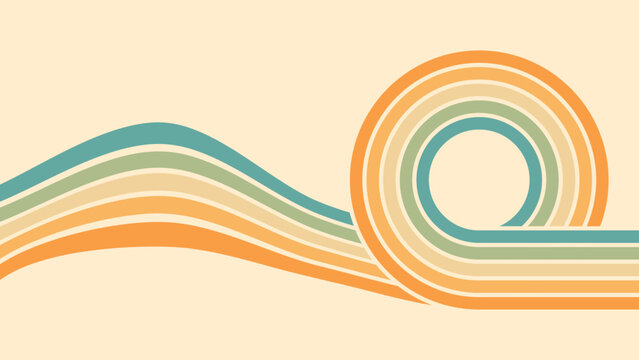 Abstract background of rainbow groovy Wavy Line design in 1970s Hippie Retro style. Vector pattern ready to use for cloth, textile, wrap and other.
