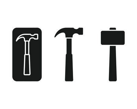 Three different hammer silhouettes against a clean white background illustration