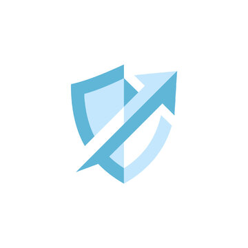 Modern sleek blue shield with upward arrow graphic symbolizing compliance and governance, concept for corporate risk management, legal audit, and regulatory framework implementation