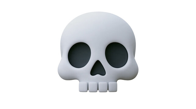 Stylized white cartoon skull with dark eye sockets and simple teeth