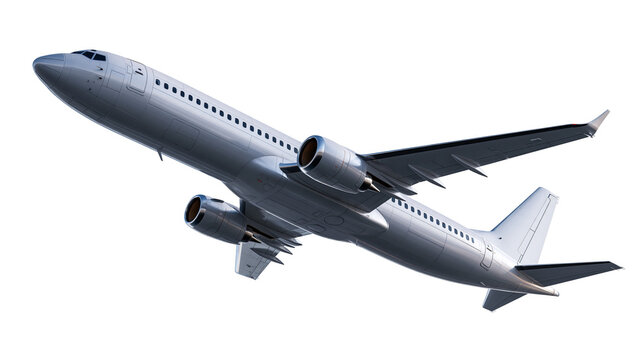 Modern silver commercial passenger jet airplane flying in the sky