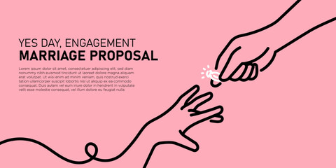 Engagement ring wearing marriage proposal line art minimalism banner © gthd
