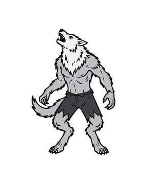 Scary grey werewolf monster howling Halloween vector design element