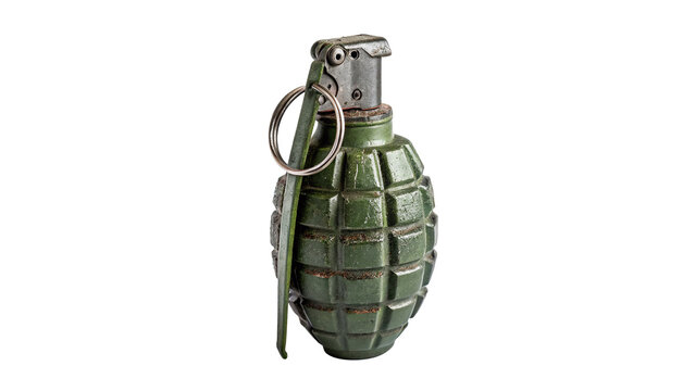 Green metallic hand grenade explosive weapon isolated on transparent background