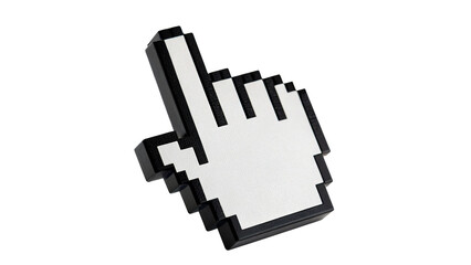 Classic black and white computer mouse pixel hand cursor isolated on transparent background © Rory Robinson