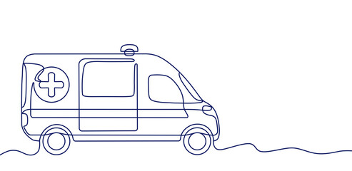Line art illustration of an emergency ambulance vehicle © SasubuArt