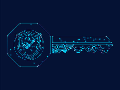 Glowing digital key icon representing cyber security and data protection software