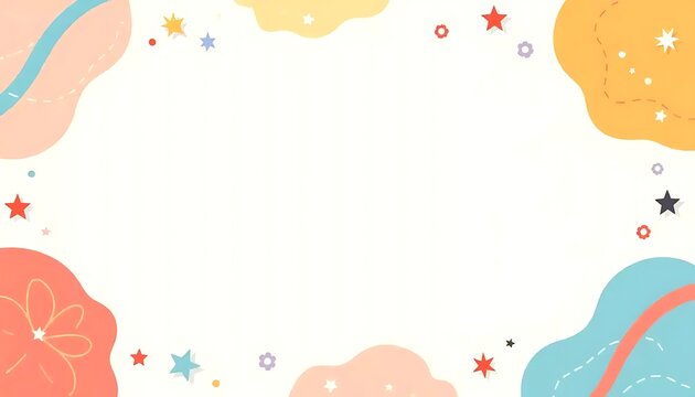 Abstract pastel background border with star decorations, colorful cute frame design, modern organic shape backdrop