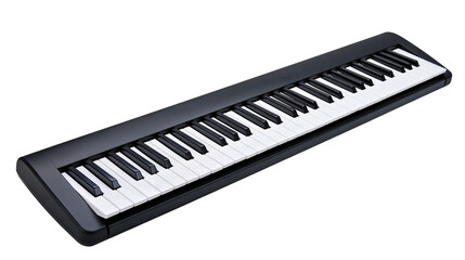 Fototapeta na wymiar Modern electronic digital keyboard with black and white keys isolated on transparent background PNG cutout