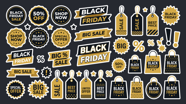 Black Friday Sale Promotion Label Stickers Set