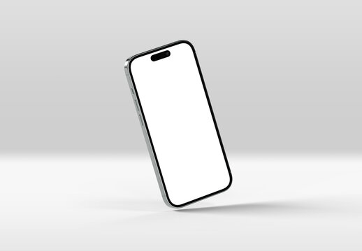3d rendering modern smartphone mockup floating on clean grey background silver color