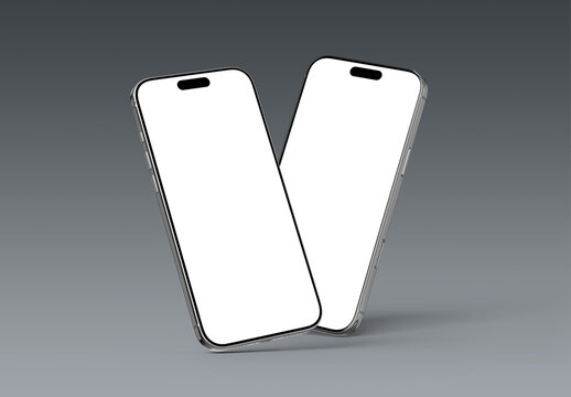 Two mobile phones floating on clean white. 3d rendering mockup	
