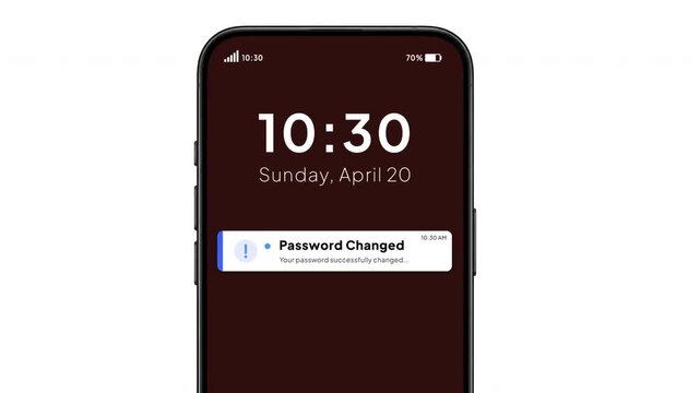 Password Changed Notification Animation on Smartphone Lock Screen for Account Security, Login and Mobile App Update
