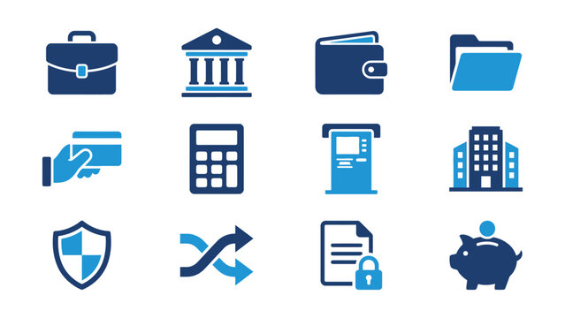 Set of financial and business service icons with transparent background