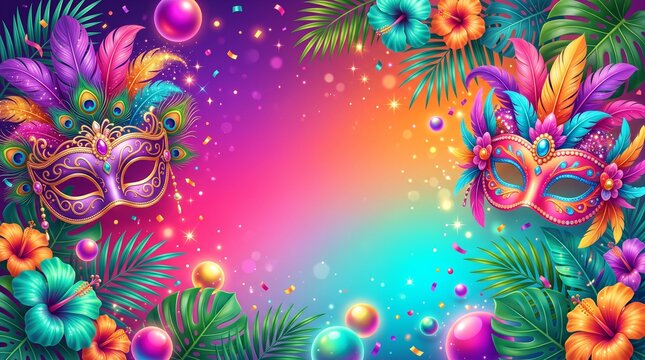 Colorful Tropical Carnival 3D Celebration Banner